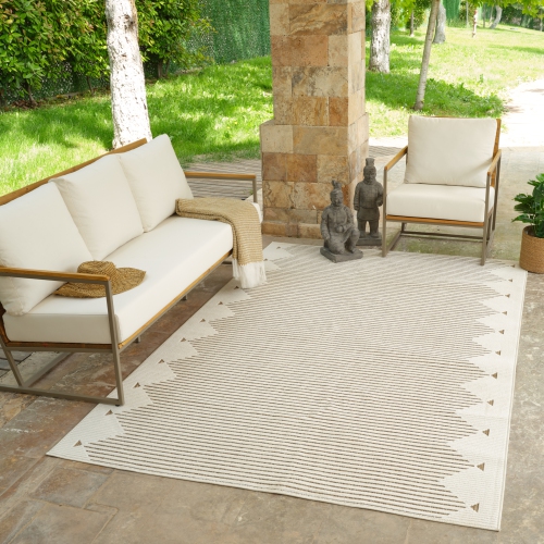 Rug Branch Maise Modern Striped Indoor Outdoor Area Rug, Beige Brown