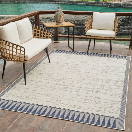 Rug Branch Maise Modern Abstract Indoor Outdoor Area Rug, Cream Blue
