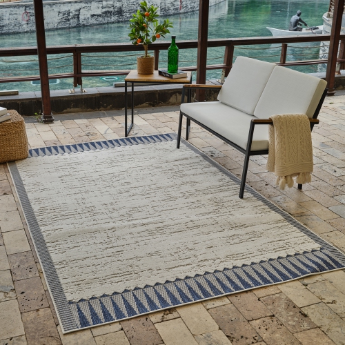 Rug Branch Maise Modern Abstract Indoor Outdoor Area Rug, Cream Blue