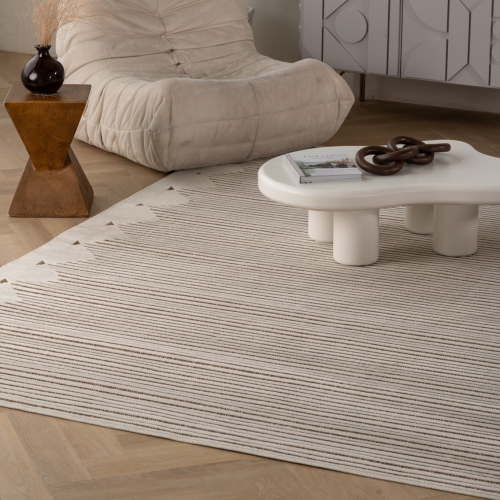 Rug Branch Maise Modern Striped Indoor Outdoor Area Rug, Beige Brown