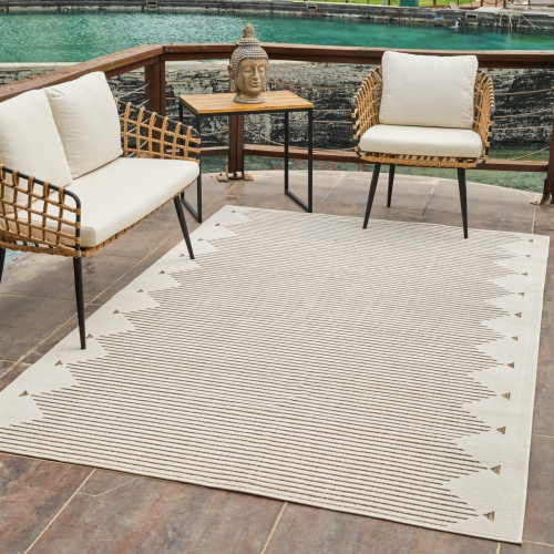 Rug Branch Maise Modern Striped Indoor Outdoor Area Rug, Beige Brown