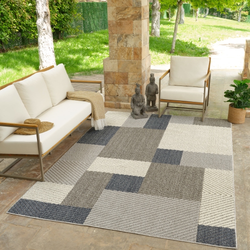 Rug Branch Hogar Geometric Abstract Indoor Outdoor Area Rug, Grey Blue