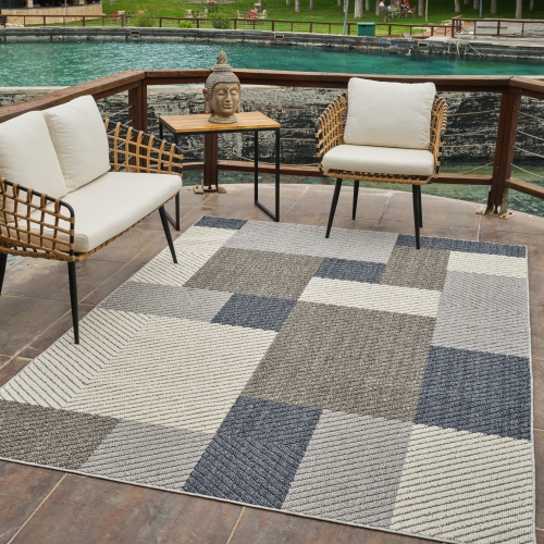Rug Branch Hogar Geometric Abstract Indoor Outdoor Area Rug, Grey Blue