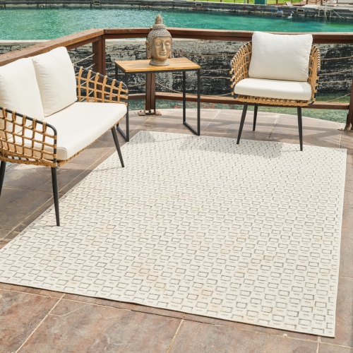 Rug Branch Maise Modern Abstract Indoor Outdoor Area Rug, Cream Beige