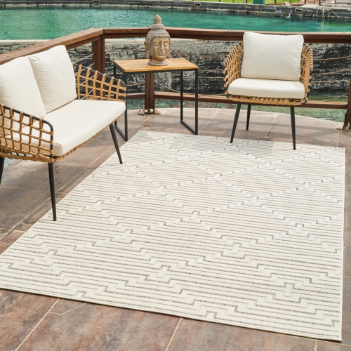 Rug Branch Maise Modern Abstract Indoor Outdoor Area Rug, Cream Beige