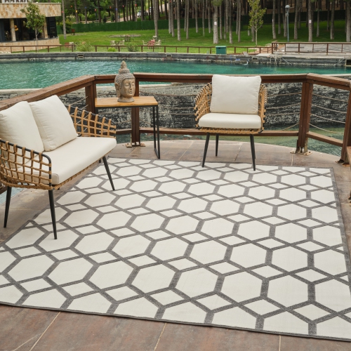 Rug Branch Alfombra Geometric Abstract Indoor Outdoor Area Rug, Grey Beige