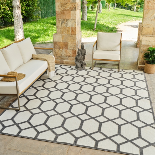Rug Branch Alfombra Geometric Abstract Indoor Outdoor Area Rug, Grey Beige