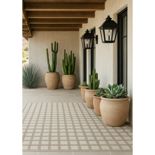 Rug Branch Maise Modern Checkered Indoor Outdoor Area Rug, Beige Cream