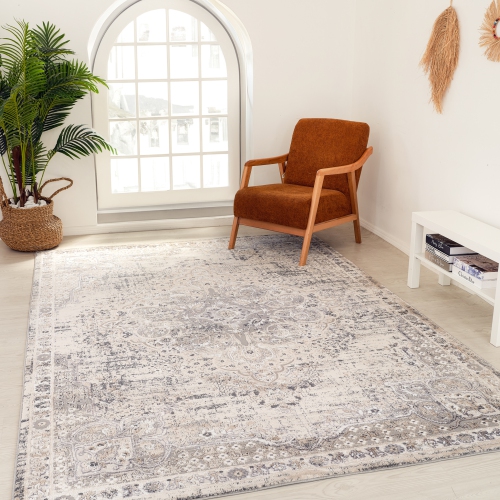 Rug Branch Atlas Distressed Classic Indoor Area Rug, Grey Beige