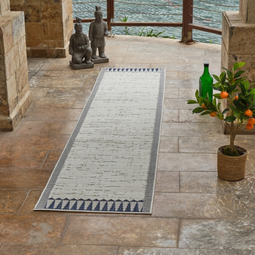 Rug Branch Maise Modern Abstract Indoor Outdoor Area Rug, Cream Blue