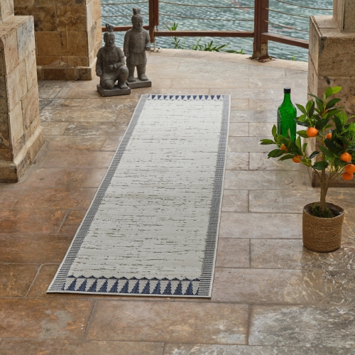 Rug Branch Maise Modern Abstract Indoor Outdoor Area Rug, Cream Blue