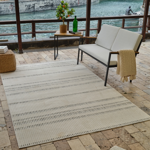 Rug Branch Maise Modern Abstract Indoor Outdoor Area Rug, Cream Beige