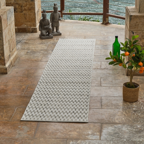 Tapis d'extérieur moderne et abstrait Rug Branch Maise, beige crème, 8 x x10 pi