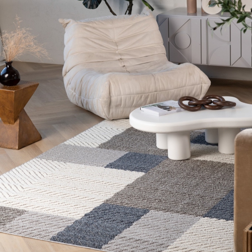 Rug Branch Hogar Geometric Abstract Indoor Outdoor Area Rug, Grey Blue