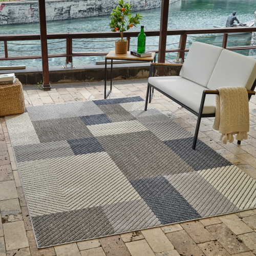 Rug Branch Hogar Geometric Abstract Indoor Outdoor Area Rug, Grey Blue