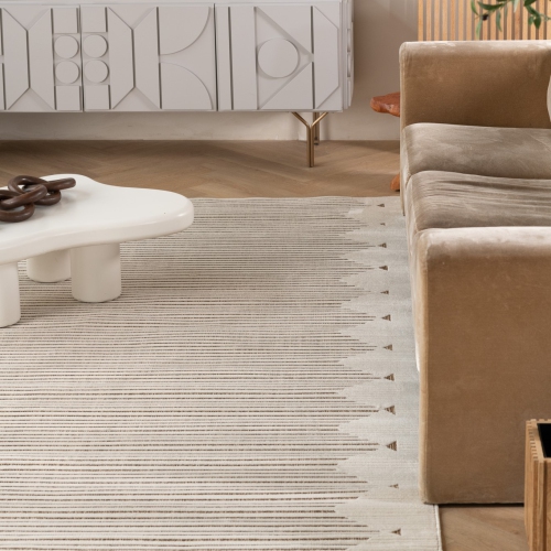 Rug Branch Maise Modern Striped Indoor Outdoor Area Rug, Beige Brown