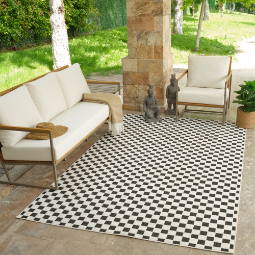 Rug Branch Maise Modern Checkered Indoor Outdoor Area Rug, Black White