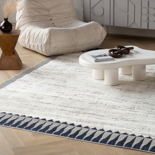 Rug Branch Maise Modern Abstract Indoor Outdoor Area Rug, Cream Blue