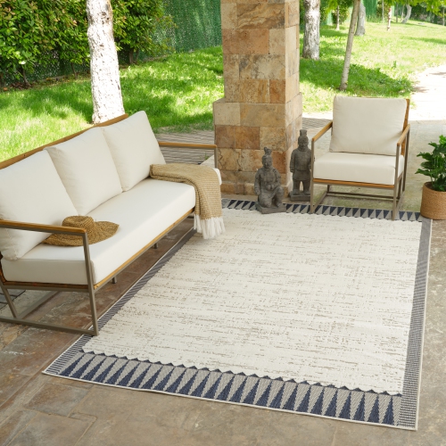 Rug Branch Maise Modern Abstract Indoor Outdoor Area Rug, Cream Blue
