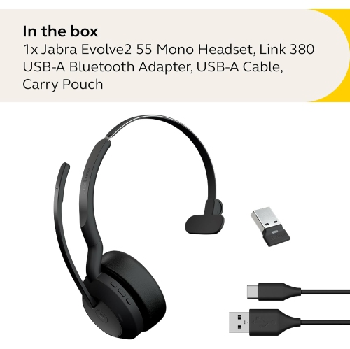 Casque d'écoute monaural Bluetooth sans fil à suppression du bruit avec micro Evolve2 55 de Jabra - Noir