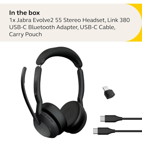 Jabra Evolve2 55 On-Ear Noise Cancelling Wireless Bluetooth Headset with Mic - Black