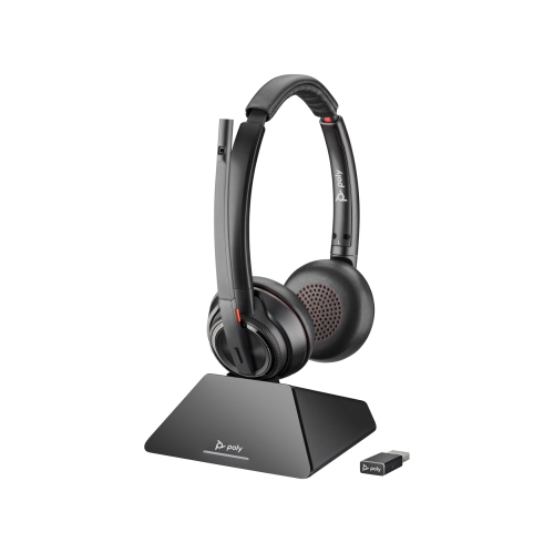HPI Poly Savi 8220 On-Ear Noise Cancelling Wireless Bluetooth Headset with Mic - Black