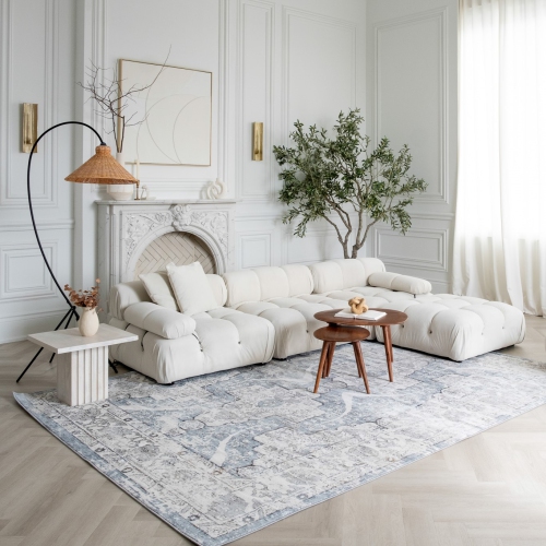 Tapis d'intérieur Boho Vintage Rug Branch Atlas, bleu-gris