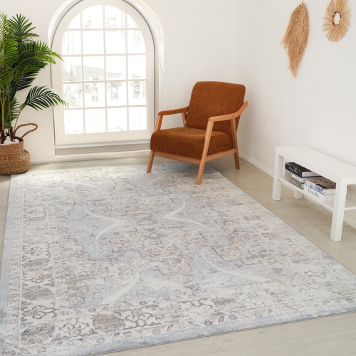 Tapis d'intérieur Boho Vintage Rug Branch Atlas, bleu-gris