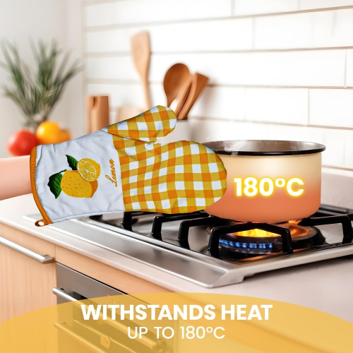 Gants de cuisine en lin canadiens, gants de cuisine 180 °C en coton résistant à la chaleur antidérapants lavables à la machine pour barbecue de