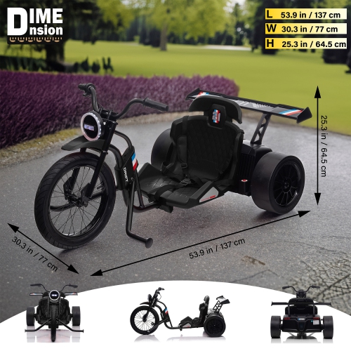 Voltz Toys Electric Drift Trike, 24V Drifter with 3-Wheels Outdoor Ride-on Car for Kids, Battery Powered Electric Vehicle with LED Lights and 16' Air