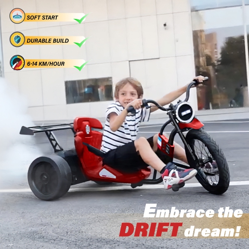 Voltz Toys Electric Drift Trike, 24V Drifter with 3-Wheels Outdoor Ride-on Car for Kids, Battery Powered Electric Vehicle with LED Lights and 16' Air