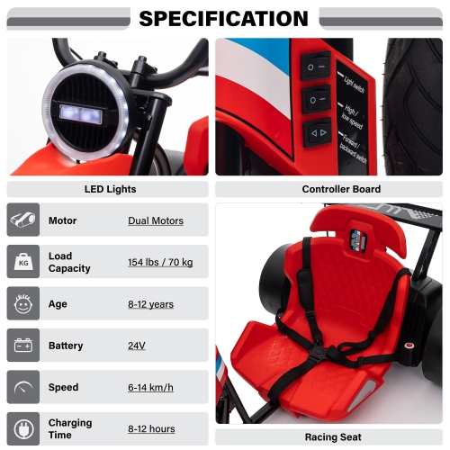 Voltz Toys Electric Drift Trike, 24V Drifter with 3-Wheels Outdoor Ride-on Car for Kids, Battery Powered Electric Vehicle with LED Lights and 16' Air