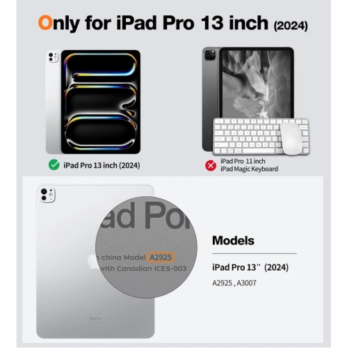 2024 iPad Pro 13 Inch Case M4 with Pencil Holder | Non-Yellowing, Slim & Hard Back, Ultra-Thin Cover - Black