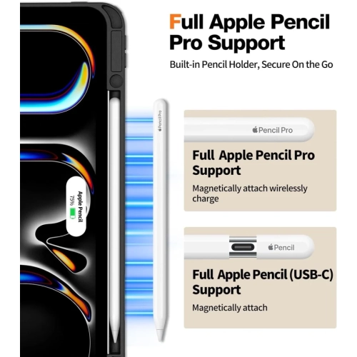 2024 iPad Pro 13 Inch Case M4 with Pencil Holder | Non-Yellowing, Slim & Hard Back, Ultra-Thin Cover - Black