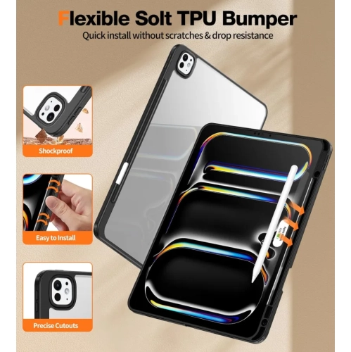 2024 iPad Pro 13 Inch Case M4 with Pencil Holder | Non-Yellowing, Slim & Hard Back, Ultra-Thin Cover - Black