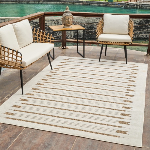 Rug Branch Maise – Tapis d’extérieur abstrait moderne, beige, brun