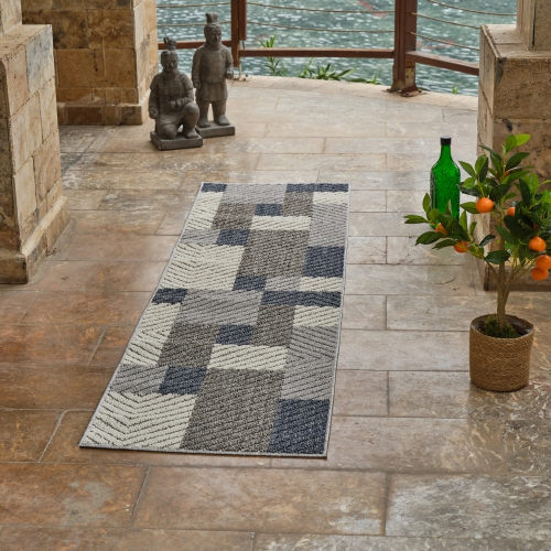 Rug Branch Hogar Geometric Abstract Indoor Outdoor Area Rug, Grey Blue