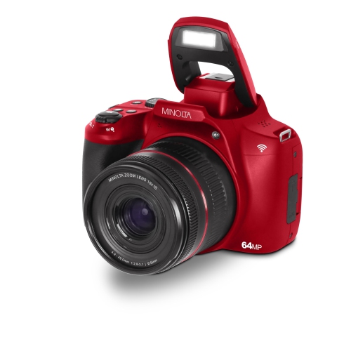 Appareil photo numérique Minolta 64 mégapixels avec mise au point automatique, zoom optique 10x, vidéo Ultra HD 4K et prise de vue macro, rouge