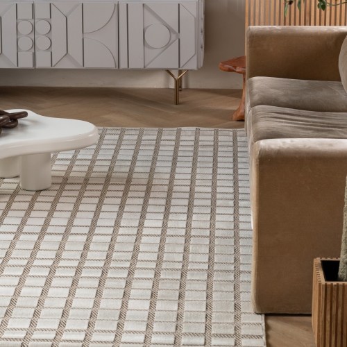 Rug Branch Maise Modern Checkered Indoor Outdoor Area Rug, Beige Cream