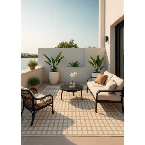 Rug Branch Maise Modern Checkered Indoor Outdoor Area Rug, Beige Cream