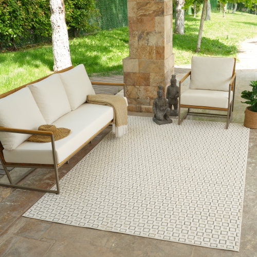 Rug Branch Maise Modern Abstract Indoor Outdoor Area Rug, Cream Beige