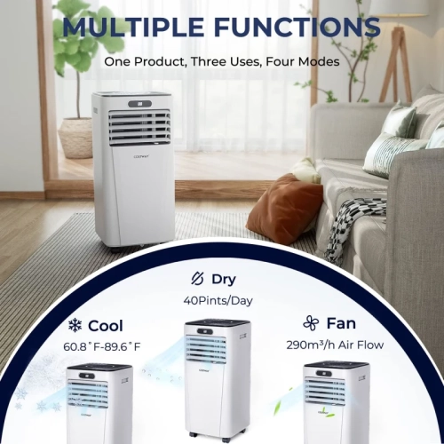 8000BTU Portable Air Conditioner | Cooling Fan with Drying, Sleep Mode, 24H Timer, Remote - Cools up to 230 Sq. ft