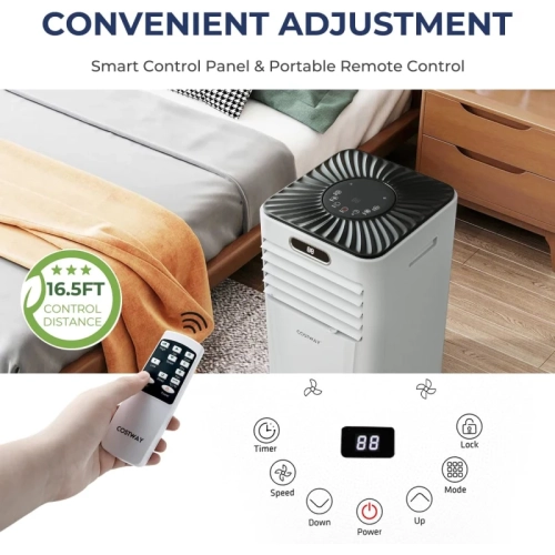 8000BTU Portable Air Conditioner | Cooling Fan with Drying, Sleep Mode, 24H Timer, Remote - Cools up to 230 Sq. ft