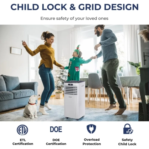 8000BTU Portable Air Conditioner | Cooling Fan with Drying, Sleep Mode, 24H Timer, Remote - Cools up to 230 Sq. ft