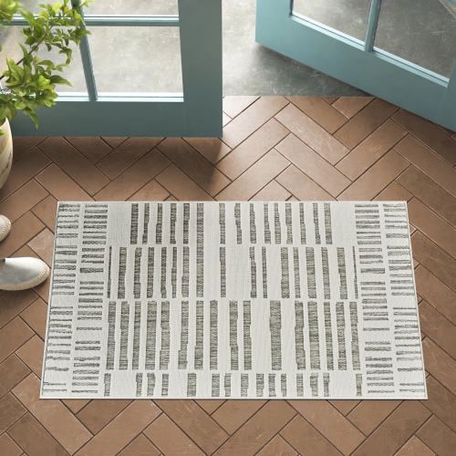 Rug Branch Maise Modern Abstract Indoor Outdoor Area Rug, Cream Beige -