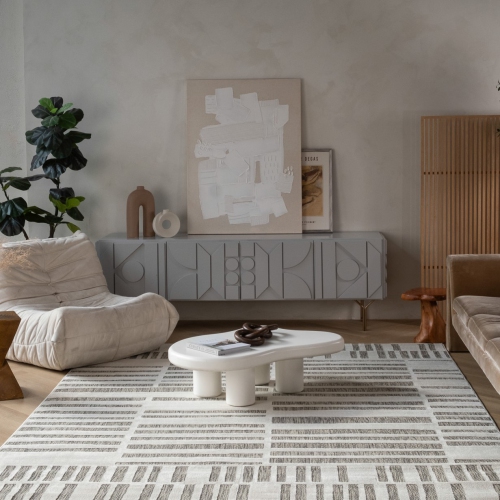 Rug Branch Maise Modern Abstract Indoor Outdoor Area Rug, Cream Beige -