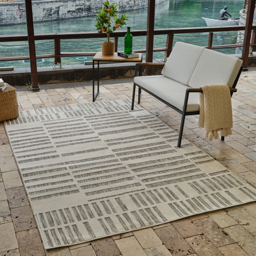 Rug Branch Maise Modern Abstract Indoor Outdoor Area Rug, Cream Beige -