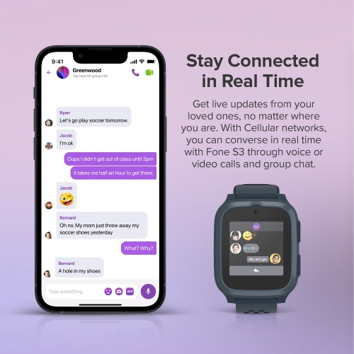 Mon premier Fone S3+ – Montre intelligente pour enfants eSIM, téléphone GPS, appel vidéo HD Messagerie vocale Fréquence cardiaque - Bleu cosmique