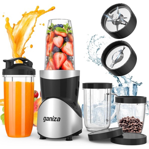 Ganiza ‎30.3 x 27 x 14.1 cm Smoothie Blender Ganiza Smoothies with 15 Piece Blender and Grinder Combo 4 BPA Free Personal Blender Cups Black