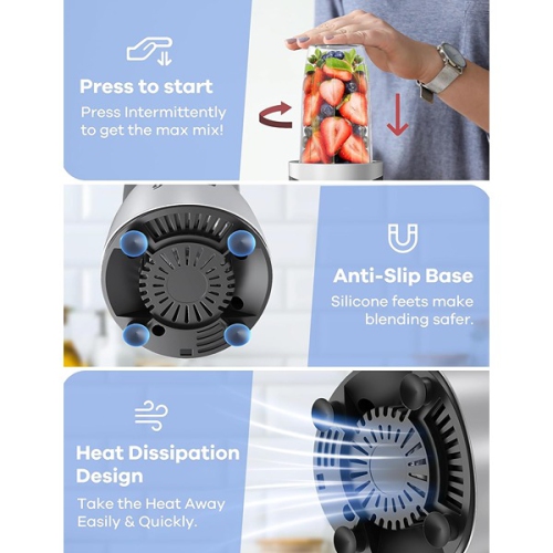 Ganiza 30.3 x 27 x 14.1 cm Smoothie Blender Ganiza Smoothies with 15 Piece Blender and Grinder Combo 4 BPA Free Personal Blender Cups Black